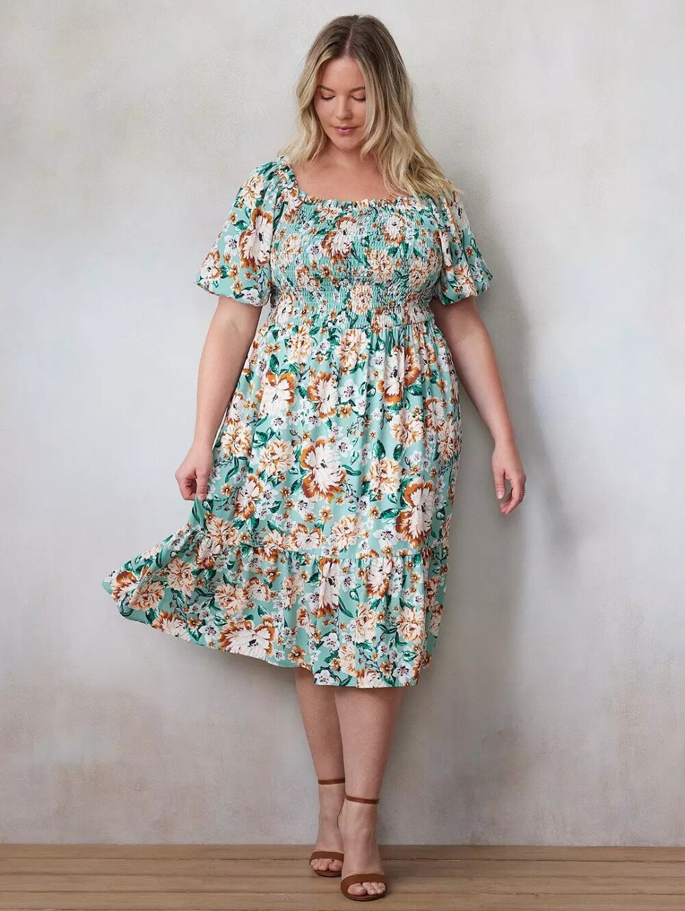 LC Lauren Conrad Mint Floral Smocked Midi Dress - Picture 6 of 6